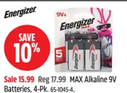 Canadian Tire Energizer MAX Alkaline 9V Batteries offer