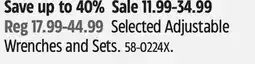 Canadian Tire Selected Adjustable Wrenches and Sets offer