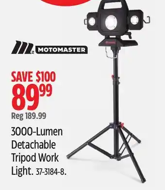 Canadian Tire Motomaster 3000-Lumen Detachable Tripod Work Light offer