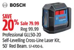 Canadian Tire BOSCH Professional GLL50-20 Self-Levelling Cross-Line Laser Kit, 50´ Red Beam offer