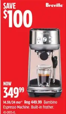 Canadian Tire Breville Bambino Espresso Machine offer