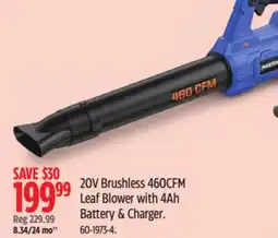 Canadian Tire 20V Brushless 460CFM Leaf Blower with 4Ah Battery & Charger offer