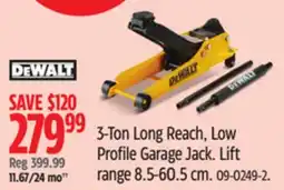 Canadian Tire DEWALT 3-Ton Long Reach, Low Profile Garage Jack offer