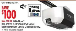 Canadian Tire CHAMBERLAIN 3/4-HP Chain-Drive Garage Door Opener with Camera & Backup Battery offer