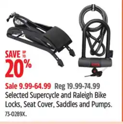 Canadian Tire Selected Supercycle and Raleigh Bike Locks, Seat Cover, Saddles and Pumps offer