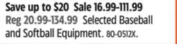 Canadian Tire Selected Baseball and Softball Equipment offer