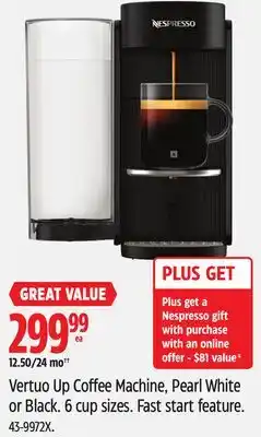 Canadian Tire Nespresso Vertuo Up Coffee Machine, Pearl White or Black offer