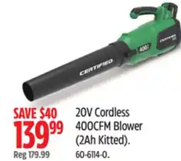 Canadian Tire Certified 20V Cordless 400CFM Blower offer