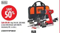 Canadian Tire Black+Decker 20V MAX Li-Ion Drill/Driver with 100-Pc Accessory Kit offer