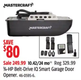 Canadian Tire MASTERCRAFT ¾-HP Belt-Drive IQ Smart Garage Door Opener offer