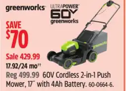 Canadian Tire Greenworks 60V Cordless 2-in-1 Push Mower offer