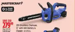 Canadian Tire Mastercraft 20V Brushless Chainsaw, 12 with 4Ah Battery & Charger offer