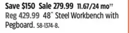 Canadian Tire Maximum 48 Steel Workbench with Pegboard offer