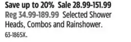 Canadian Tire Selected Shower Heads, Combos and Rainshower offer