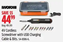 Canadian Tire Worx 4V Cordless Screwdriver with USB Charging Cable & Bits offer