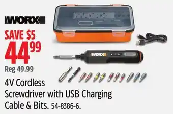 Canadian Tire Worx 4V Cordless Screwdriver with USB Charging Cable & Bits offer