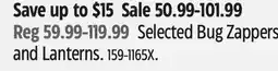 Canadian Tire Selected Bug Zappers and Lanterns offer