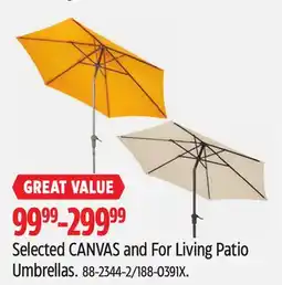 Canadian Tire Selected CANVAS and For Living Patio Umbrellas offer