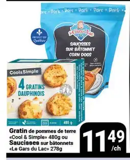 Pasquier Gratin de pommes de terre Cool & Simple 480g ou Saucisses sur bâtonnets Le Gars du Lac 278g offer