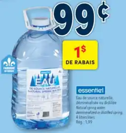 Familiprix Essentiel Natural spring water, demineralized or distilled spring, 4litres offer