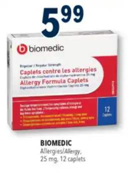 Familiprix Biomedic allergy formula caplets regular strength 12un offer