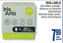 Jean Coutu IRIS+ARLO Selected pads, panty- liners and tampons offer
