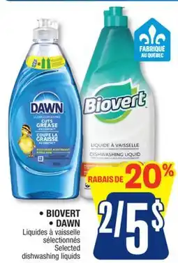 Jean Coutu BIOVERT, DAWN Liquides à vaisselle sélectionnés offer