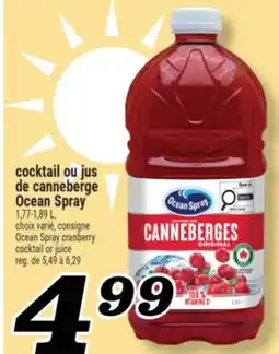 Marché Richelieu COCKTAIL OU JUS DE CANNEBERGE OCEAN SPRAY | OCEAN SPRAY CRANBERRY COCKTAIL OR JUICE offer