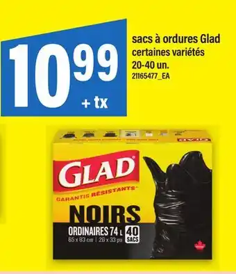 Maxi SACS À ORDURES GLAD, 20-40 UN offer