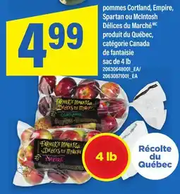 Maxi POMMES CORTLAND, EMPIRE, SPARTAN OU MCINTOSH DÉLICES DU MARCHÉ, sac de 4 lb offer