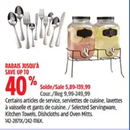 Canadian Tire Selected Servingware, Kitchen Towels, Dishcloths and Oven Mitts offer
