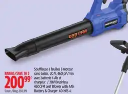 Canadian Tire 20V Brushless 460CFM Leaf Blower with 4Ah Battery Charger offer