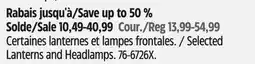 Canadian Tire Selected Lanterns and Headlamps offer