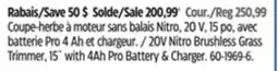 Canadian Tire 20V Nitro Brushless Grass Trimmer. IS with 4Ah Pro Battery & Charger offer