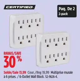 Canadian Tire CERTIFIED 6-Outlet Wall Block offer