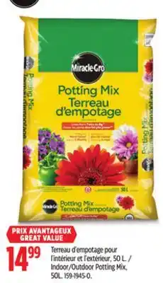 Canadian Tire Miracle-Gro Indoor/Outdoor Potting Mix, 50L offer