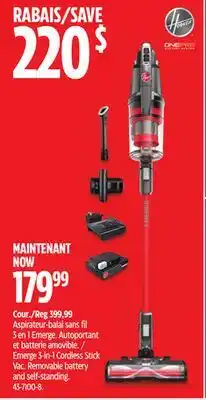 Canadian Tire Emerge 3-in-1 Cordless Stick Vac. Removable battery and self-standing offer