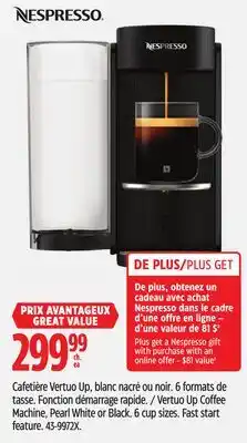 Canadian Tire Vertuo Up Coffee Machine, Pearl White or Black offer
