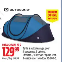 Canadian Tire Outbound 4-Person Pop-Up Tent. 3-season use. 1 window offer