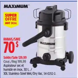 Canadian Tire MAXIMUM 30L Stainless-Steel Wet/Dry Vac offer