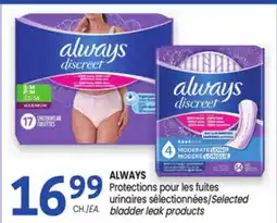 Uniprix ALWAYS Protections pour les fuites urinaires sélectionnées/Selected bladder leak products offer