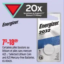 Canadian Tire Selected Lithium Coin and A23 Mercury-Free Batteries offer