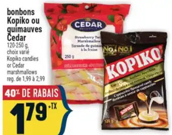 Marché Adonis BONBONS KOPIKO OU GUIMAUVES CEDAR | KOPIKO CANDIES OR CEDAR MARSHMALLOWS offer
