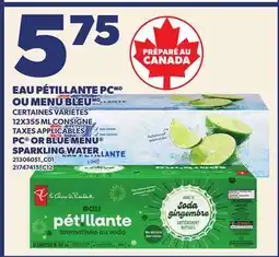 Provigo EAU PÉTILLANTE PCMD OU MENU BLEUMD, 12X355 ML | PC OR BLUE MENU SPARKLING WATER offer