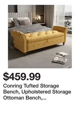 Wayfair Conring Tufted Storage Bench, Upholstered Storage Ottoman Bench, Rolled Arm Window Bench offer