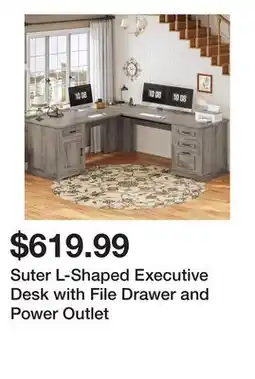 Wayfair Suter L-Shaped Executive Desk with File Drawer and Power Outlet offer