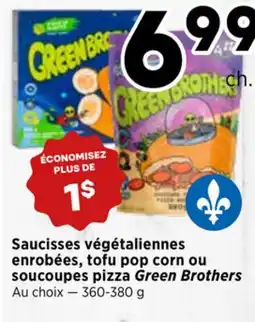 Val-Mont Saucisses végétaliennes enrobées, tofu pop corn ou soucoupes pizza Green Brothers offer