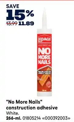 RONA LePage 266-ml No More Nails construction adhesive offer