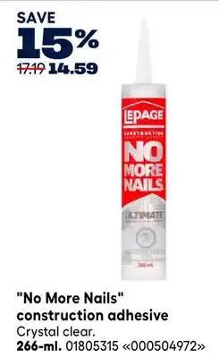 RONA No More Nails construction adhesive offer