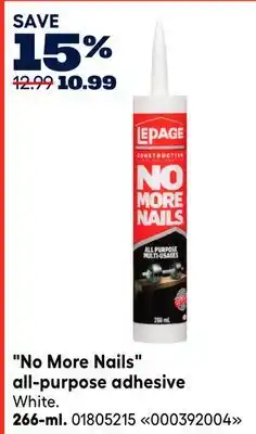 RONA No More Nails all-purpose adhesive 266-ml offer